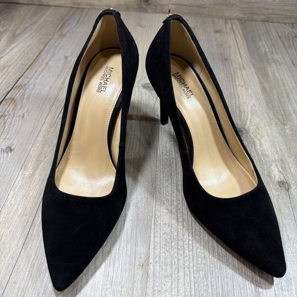 Michael Michael Kors Mid Flex Pumps in Black Suede Pointed Toe 7.5 7 1/2 NEW